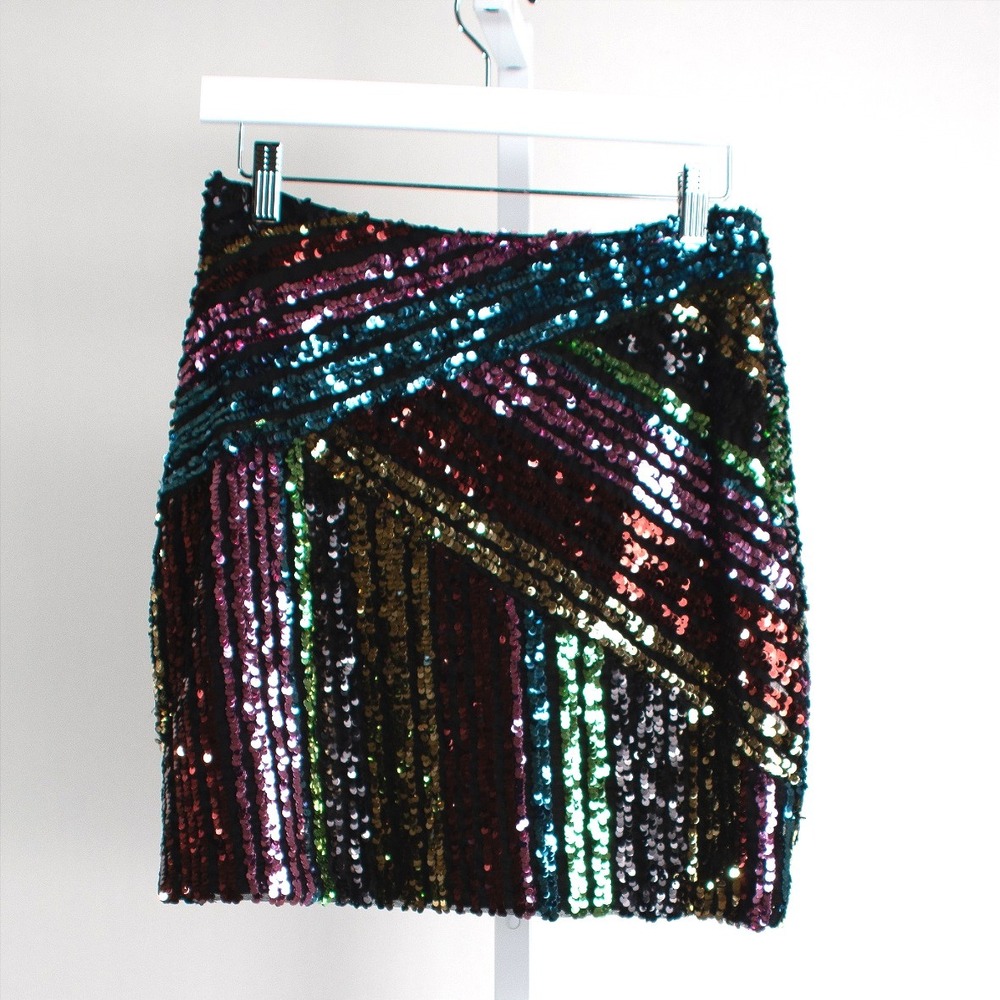 Nicole Miller Skirt Size‎ 4 Rainbow Sequin Party Mini Cocktail Festival Holiday - Picture 2 of 9